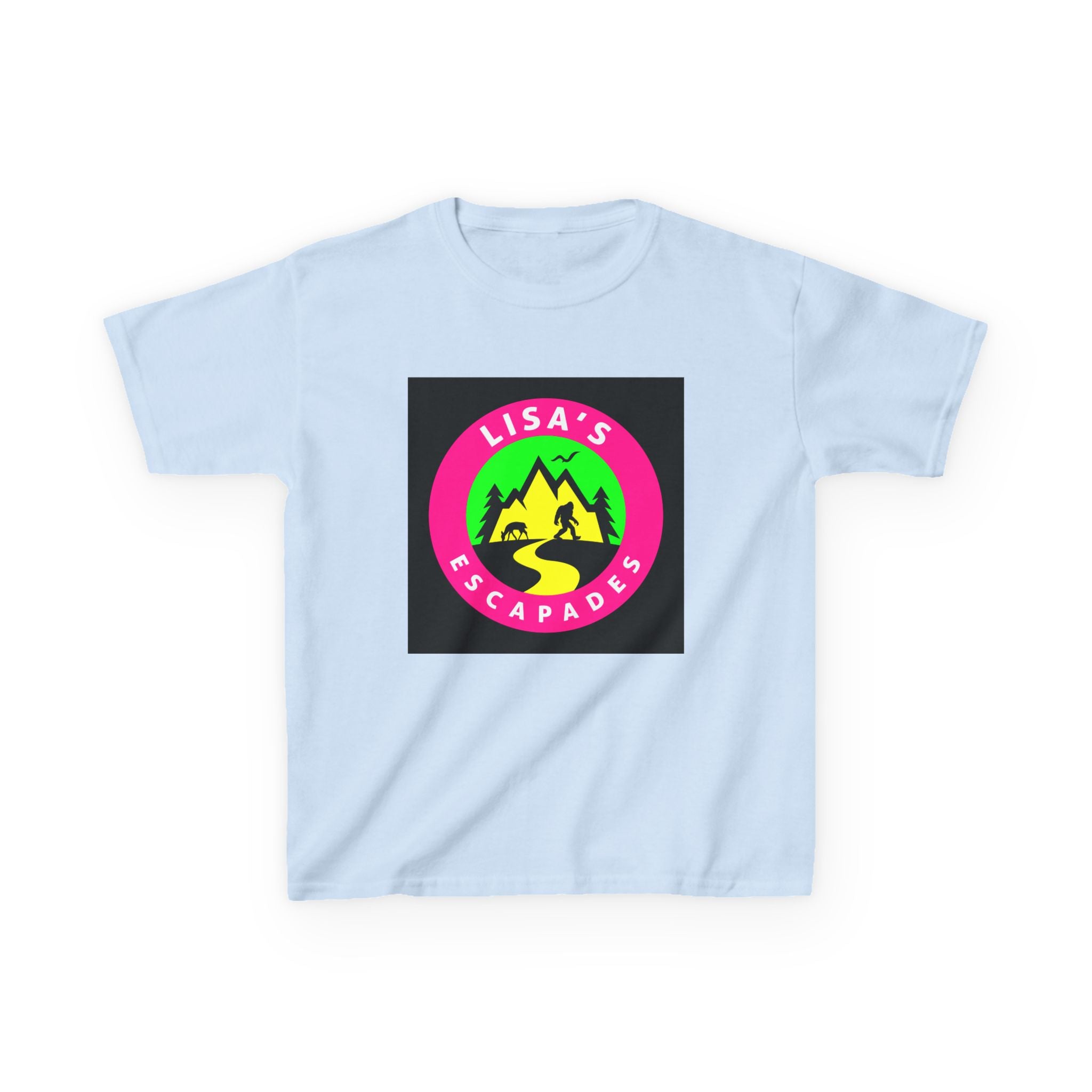 Kids Tee — "Lisa's Escapades" Colorful Mountain Adventure Logo