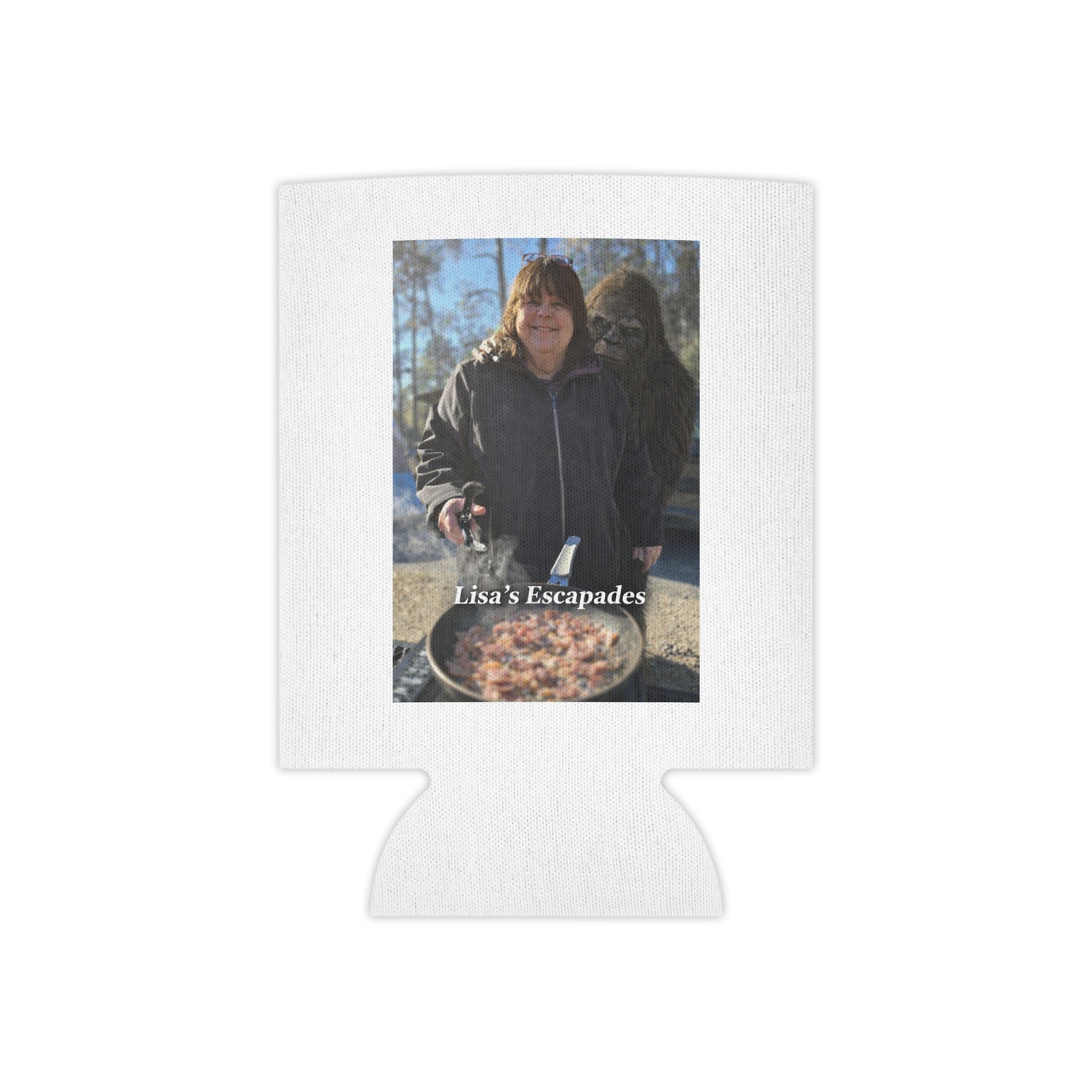 Photo Can Cooler – "Lisa's Escapades" Personalized Outdoor Drink Koozie