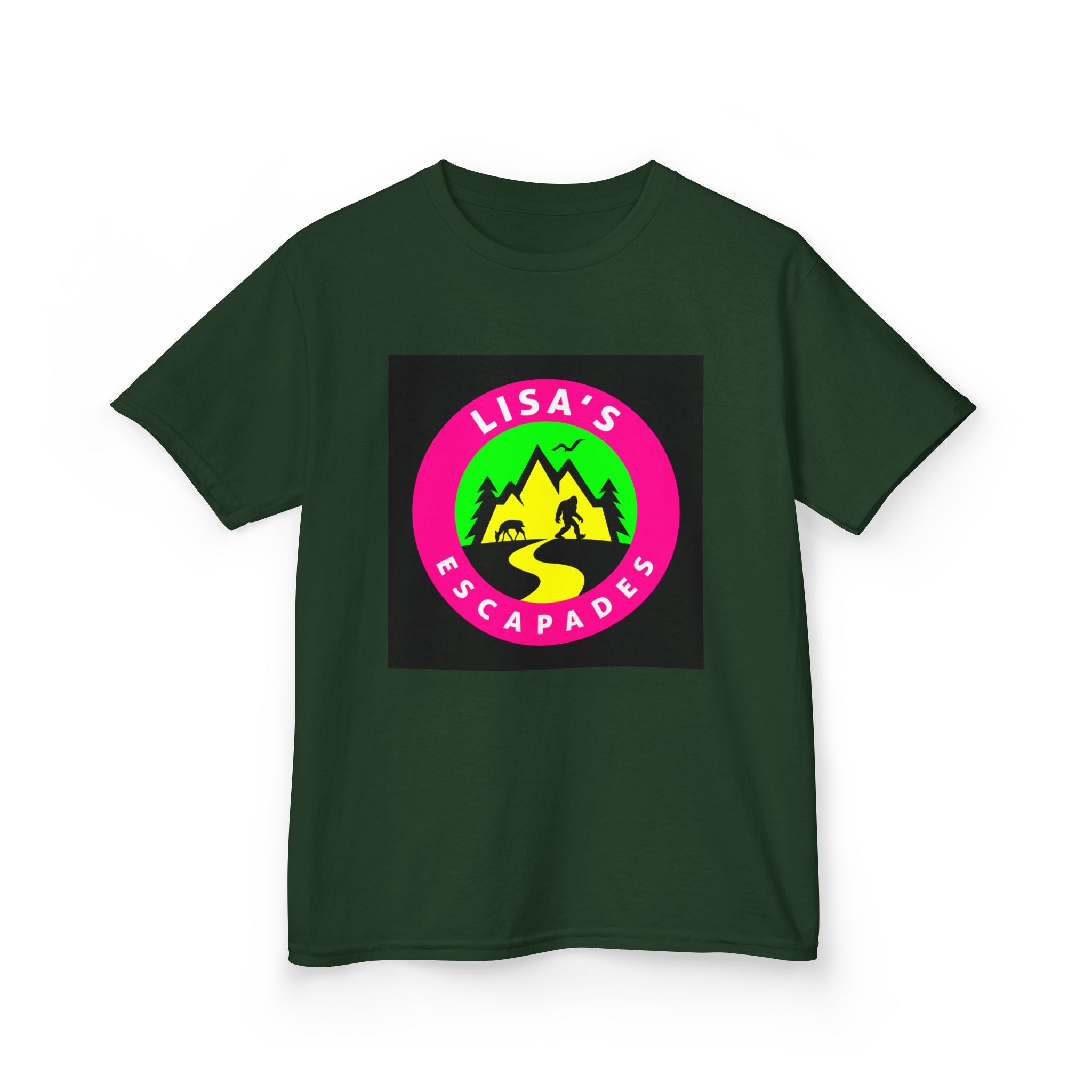 Kids Tee — "Lisa's Escapades" Colorful Mountain Adventure Logo