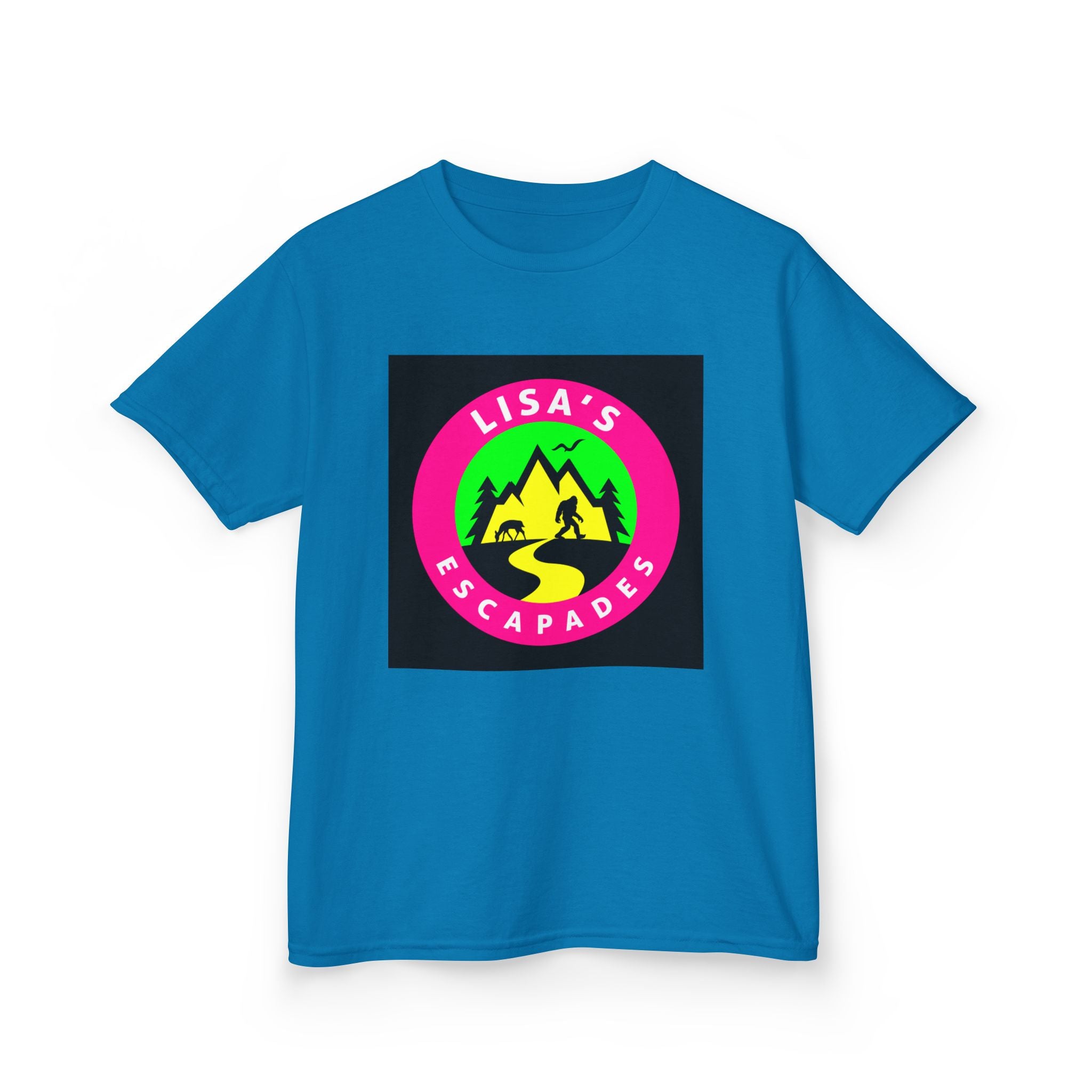 Kids Tee — "Lisa's Escapades" Colorful Mountain Adventure Logo