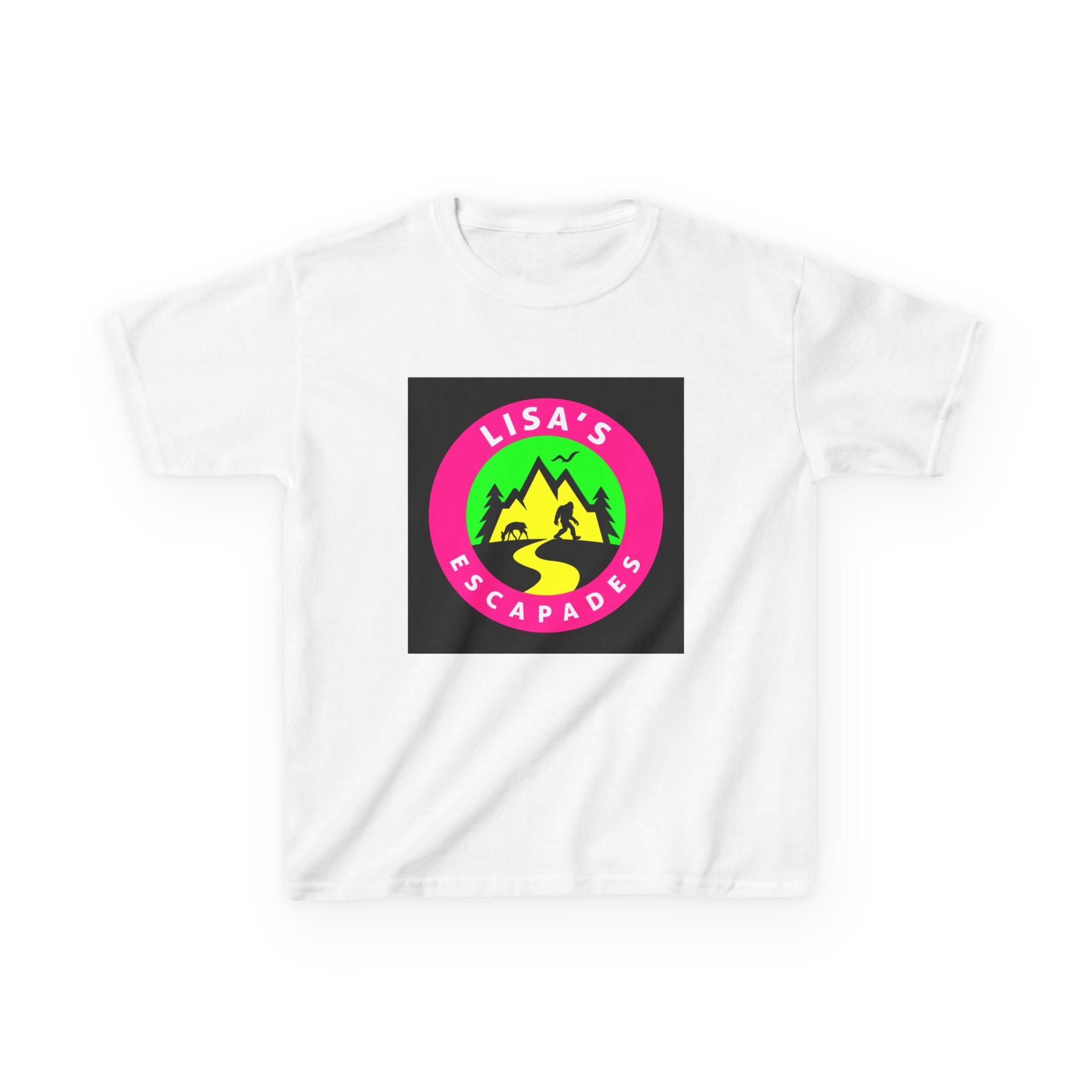Kids Tee — "Lisa's Escapades" Colorful Mountain Adventure Logo