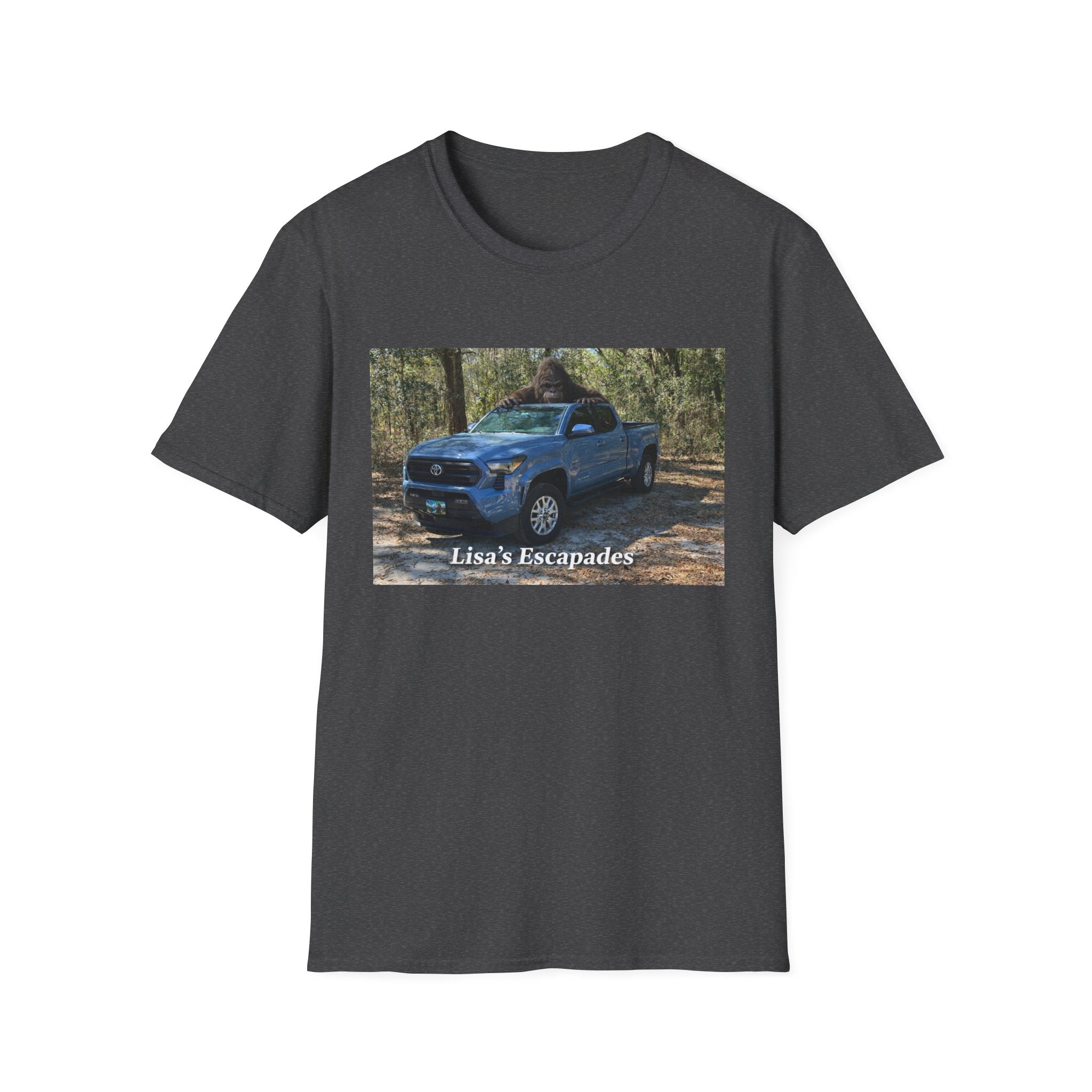 T-Shirt — "Lisa's Escapades" Blue Truck Outdoors Graphic