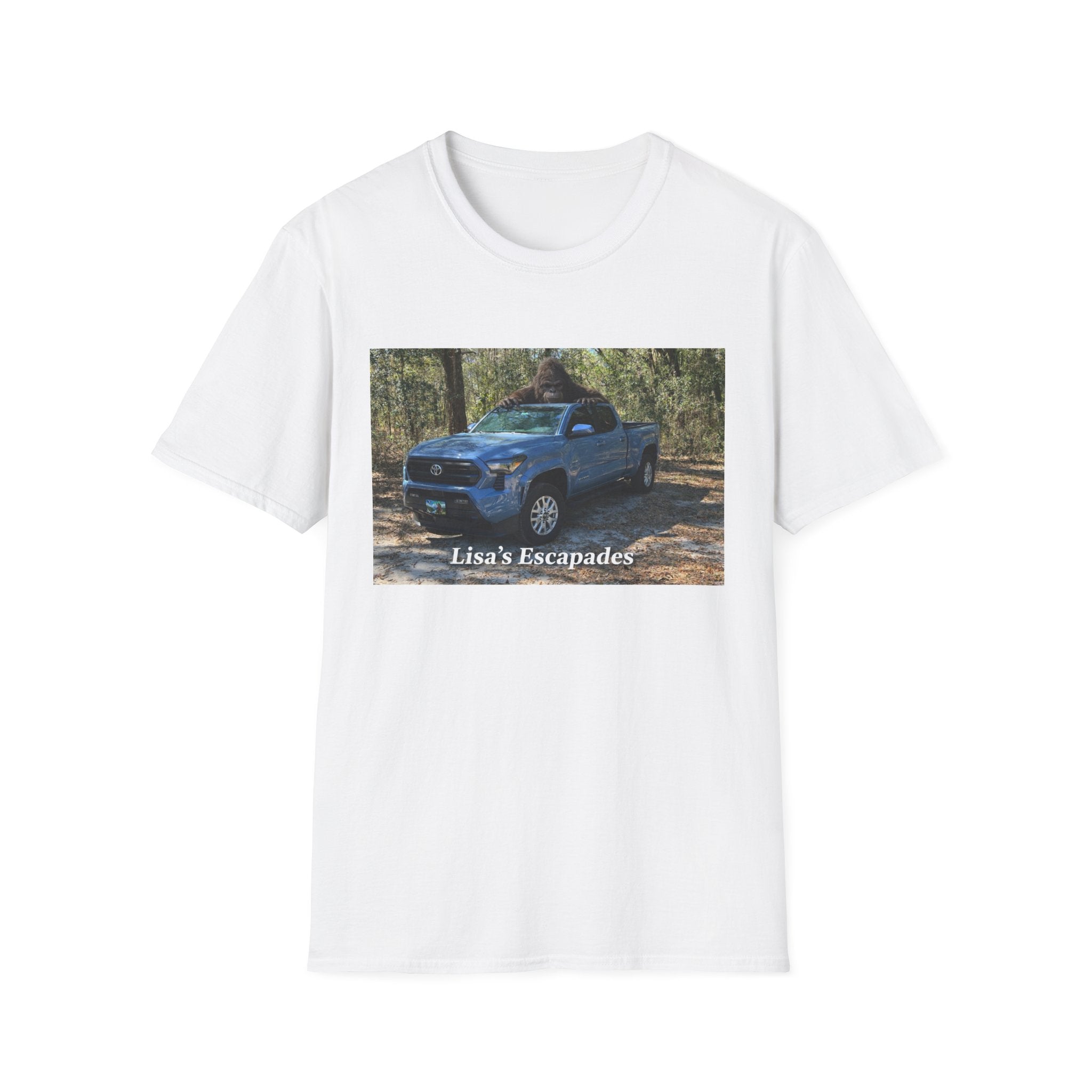 T-Shirt — "Lisa's Escapades" Blue Truck Outdoors Graphic