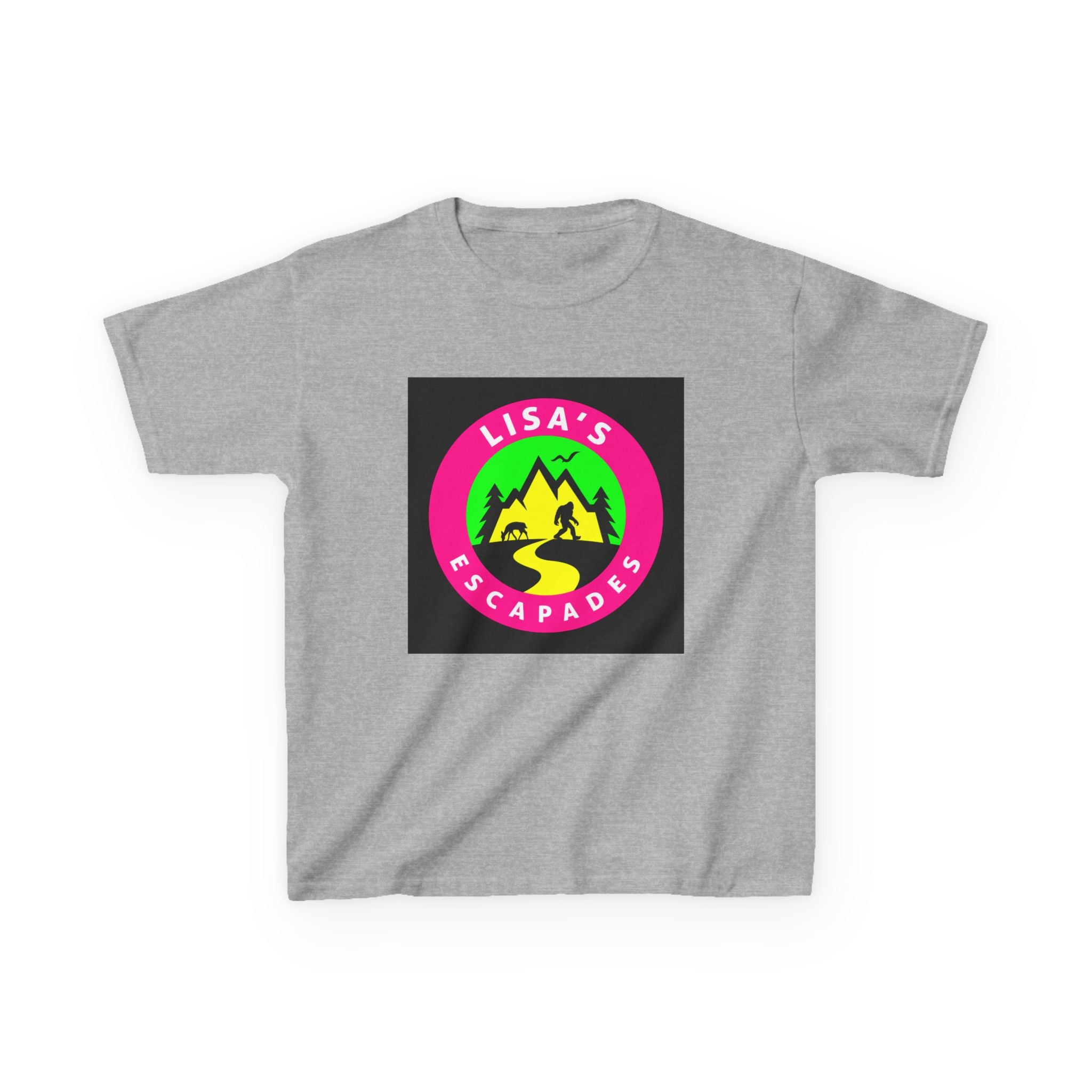 Kids Tee — "Lisa's Escapades" Colorful Mountain Adventure Logo