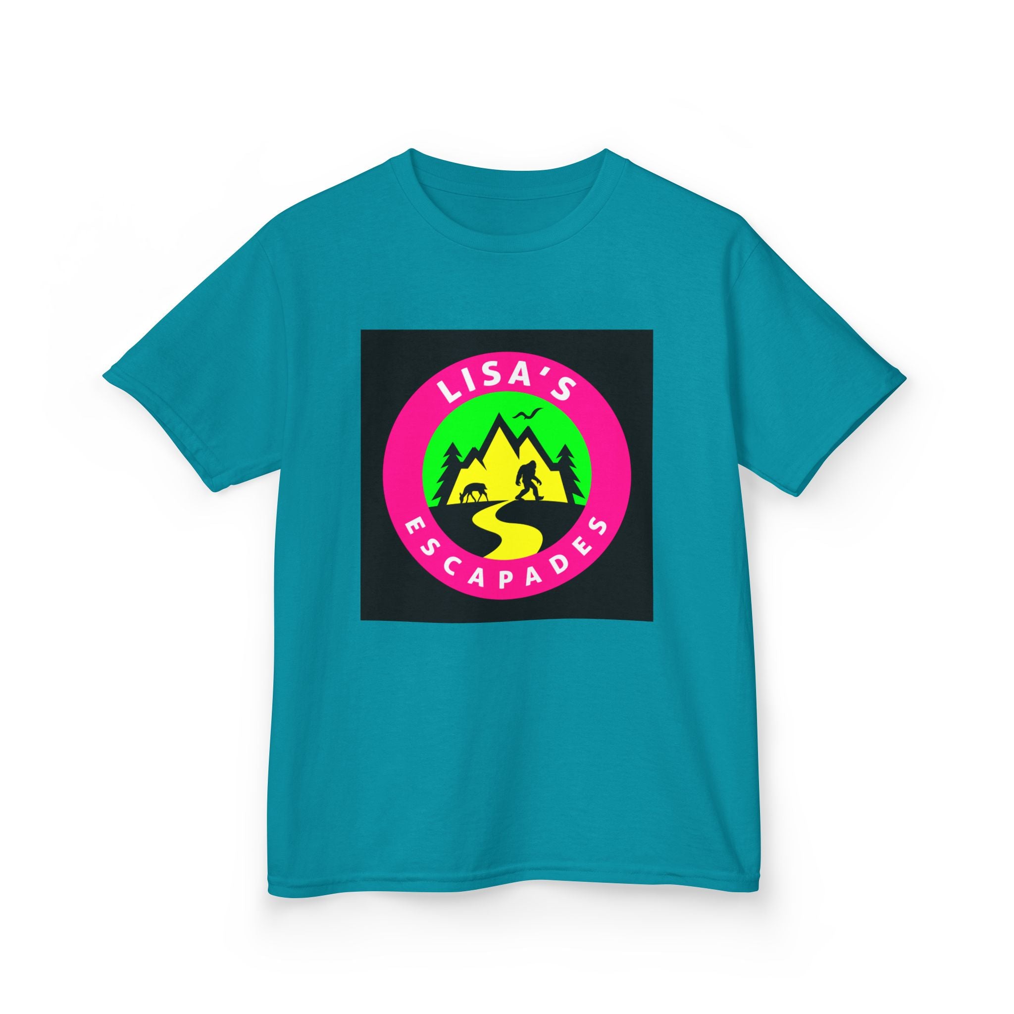 Kids Tee — "Lisa's Escapades" Colorful Mountain Adventure Logo