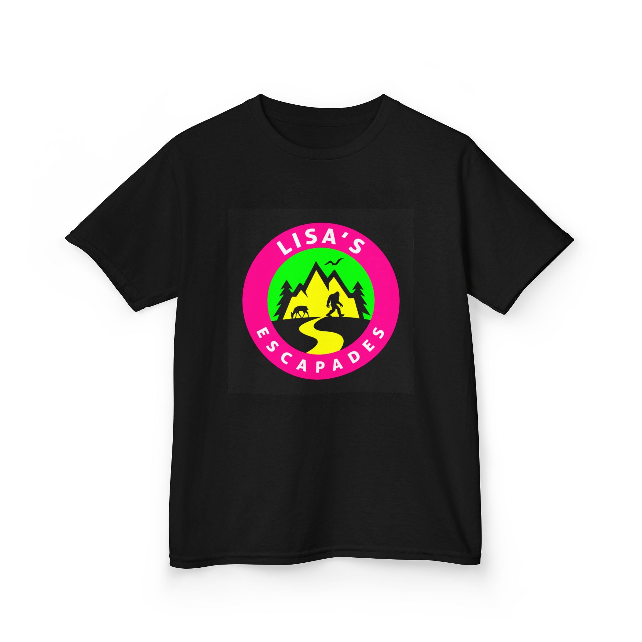 Kids Tee — "Lisa's Escapades" Colorful Mountain Adventure Logo