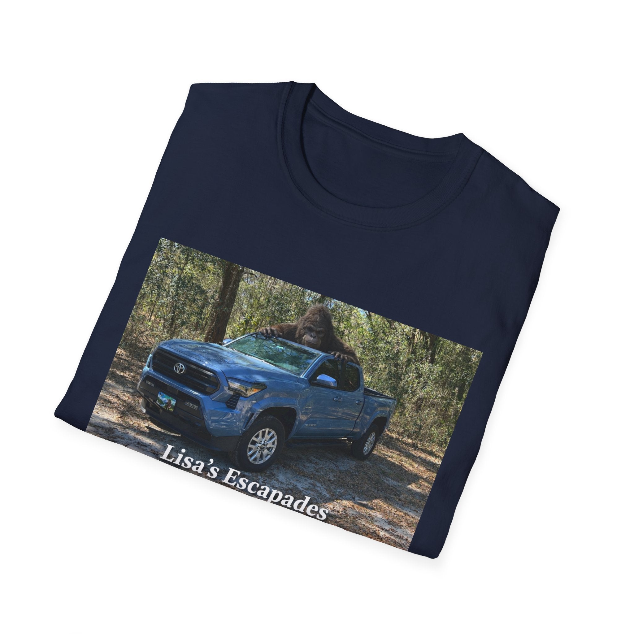 T-Shirt — "Lisa's Escapades" Blue Truck Outdoors Graphic