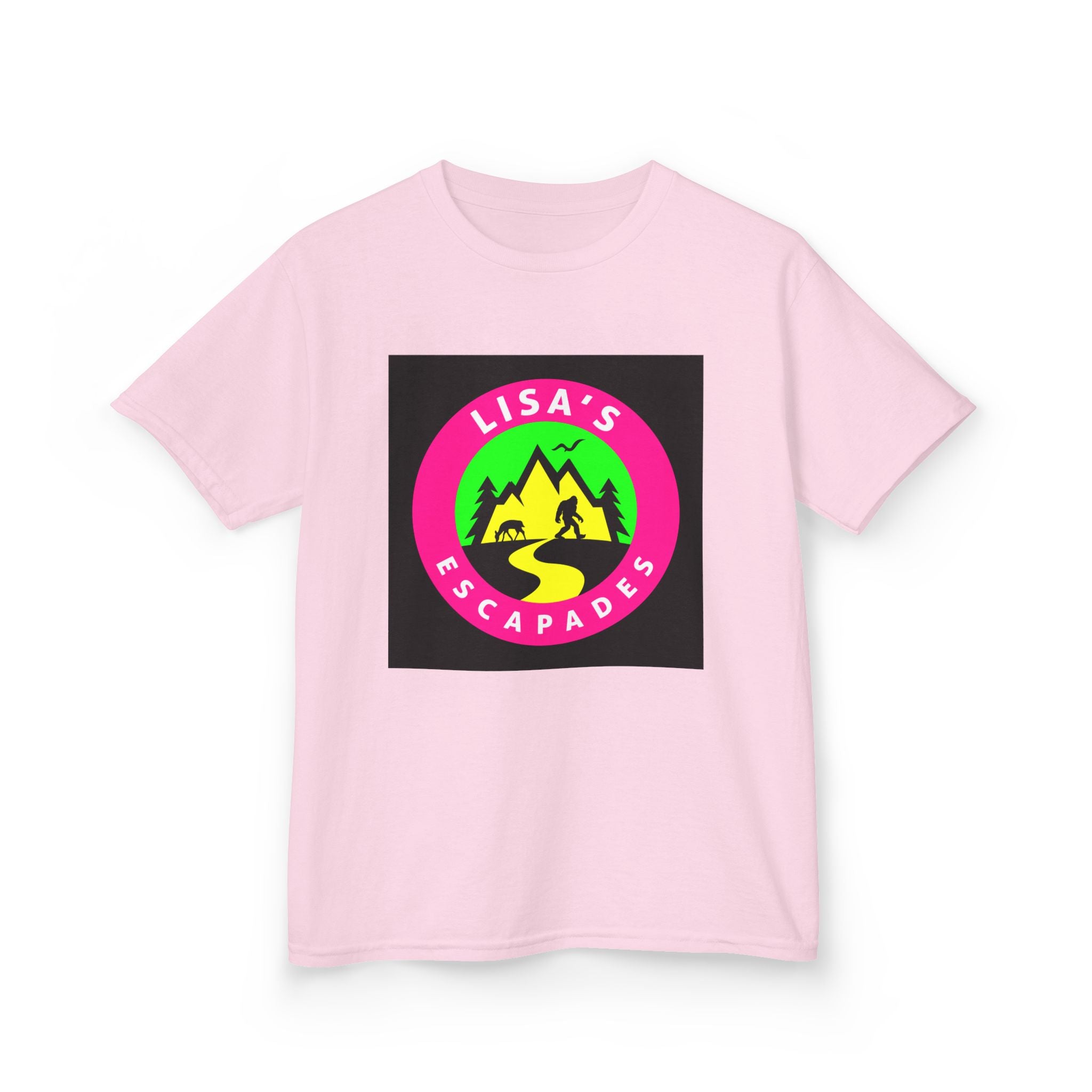 Kids Tee — "Lisa's Escapades" Colorful Mountain Adventure Logo