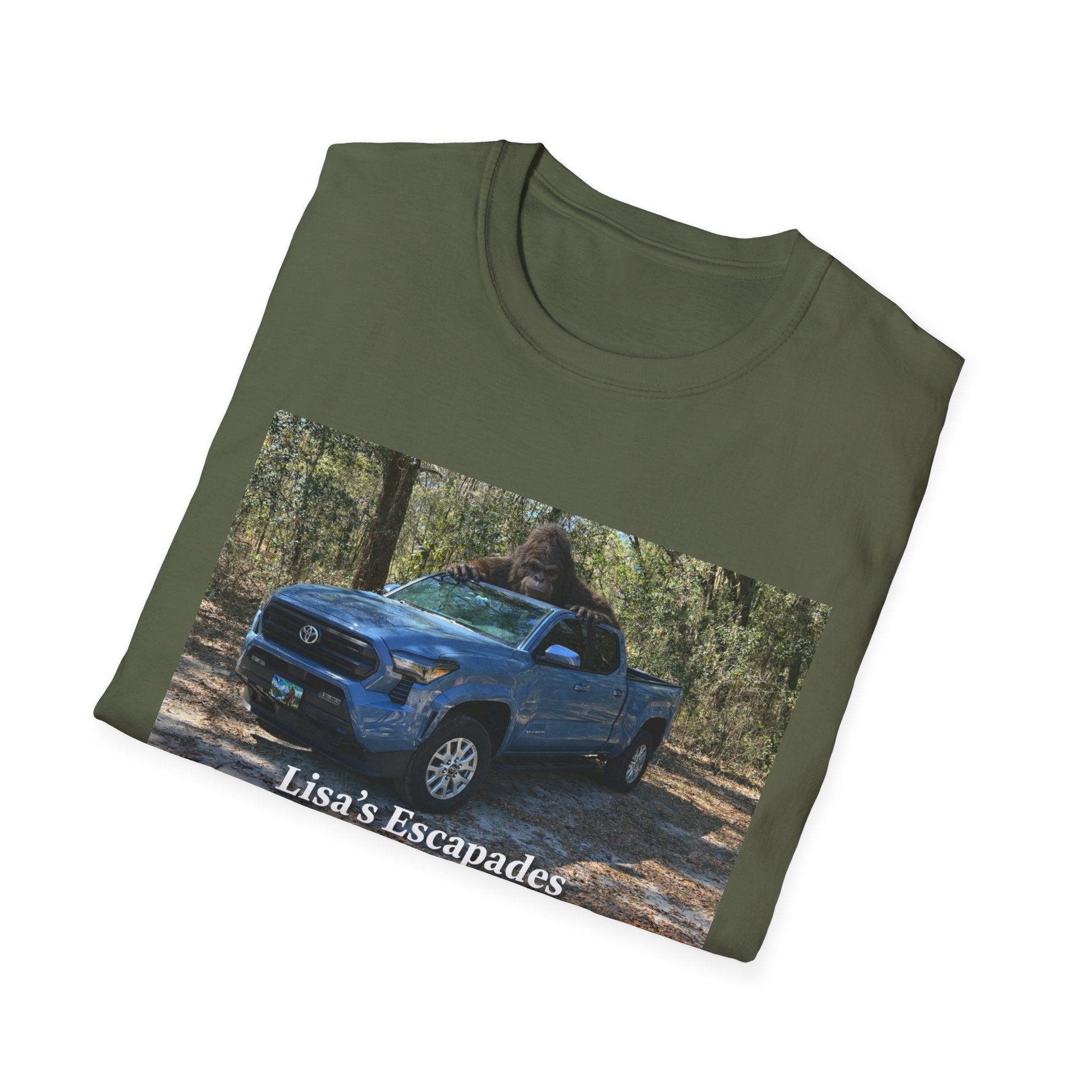 T-Shirt — "Lisa's Escapades" Blue Truck Outdoors Graphic