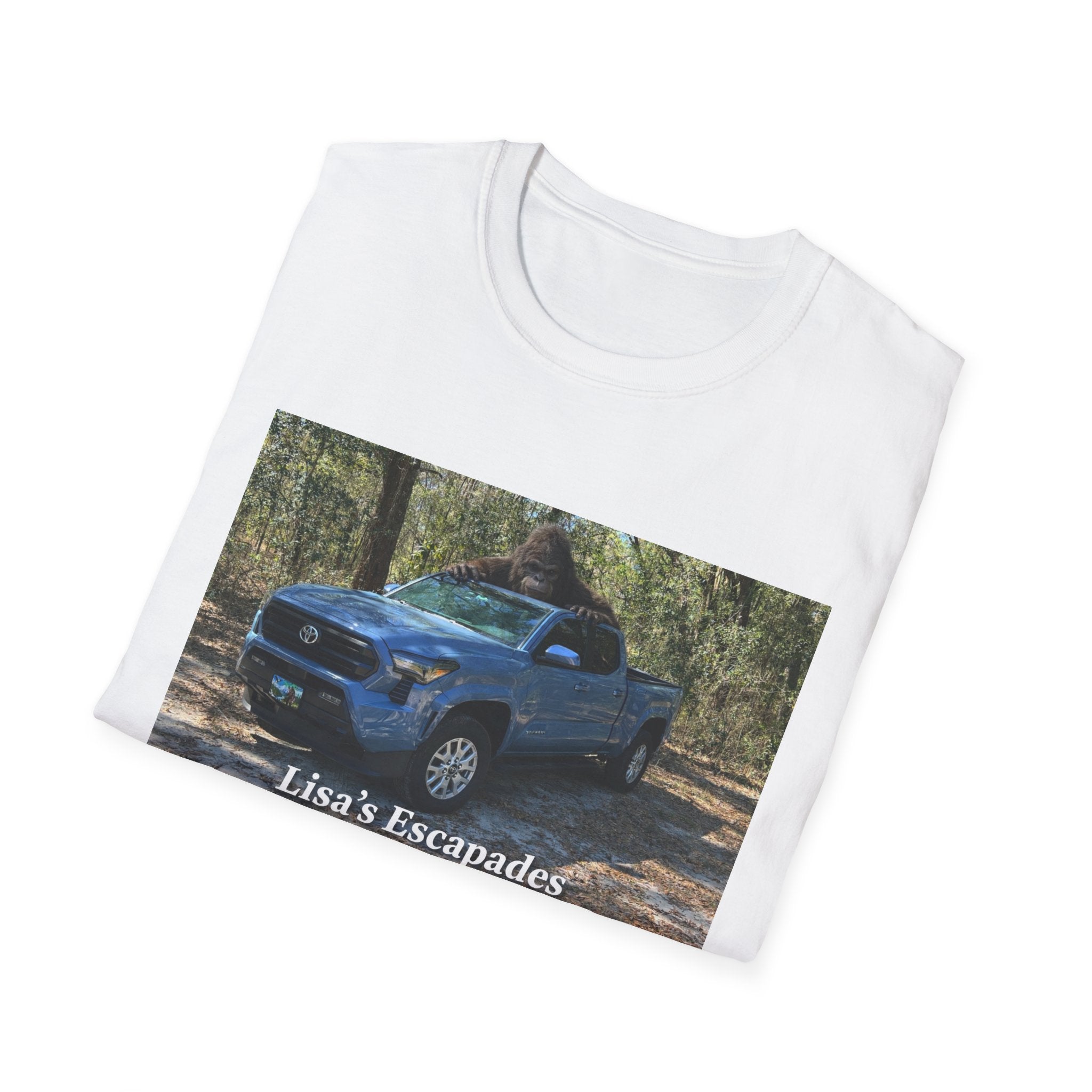 T-Shirt — "Lisa's Escapades" Blue Truck Outdoors Graphic