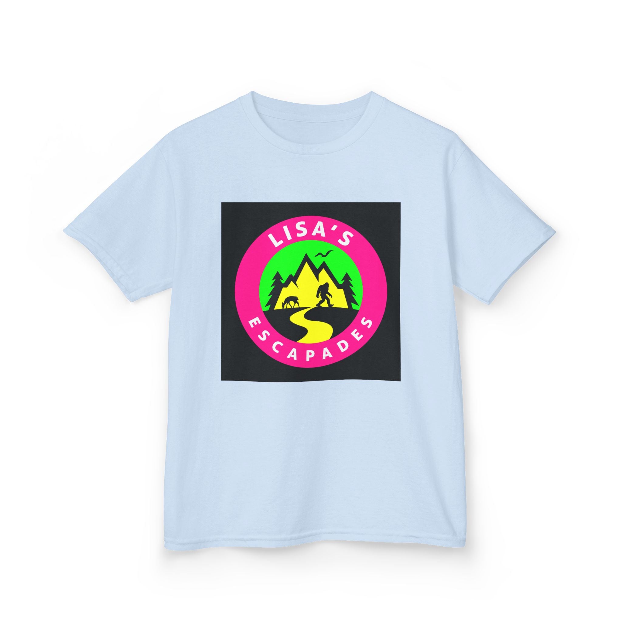 Kids Tee — "Lisa's Escapades" Colorful Mountain Adventure Logo
