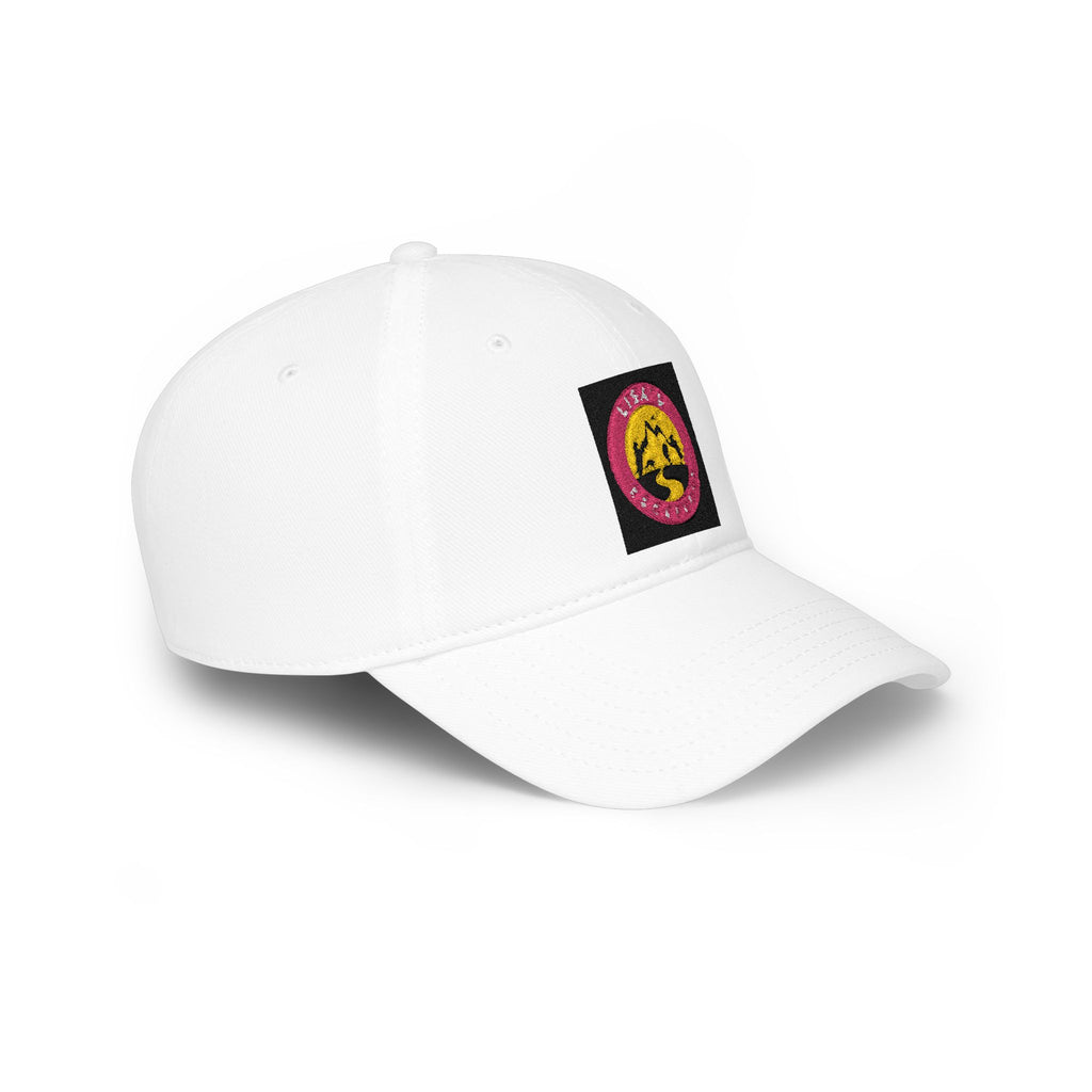 Red Low-Profile Baseball Cap with Pink Circle Mountain Patch