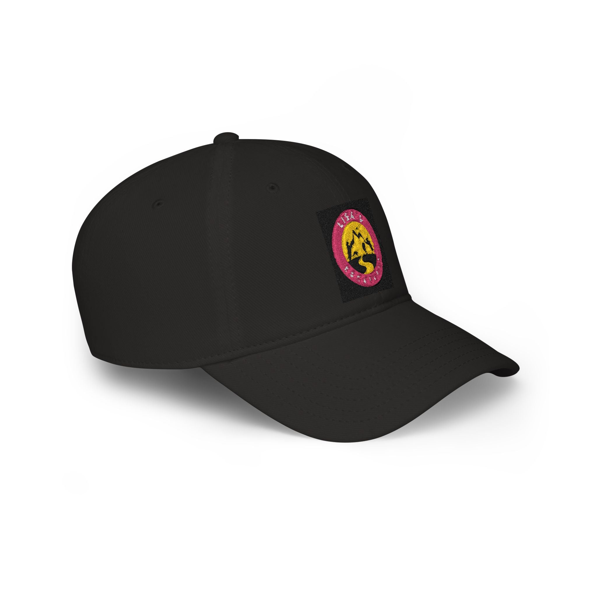 Red Low-Profile Baseball Cap with Pink Circle Mountain Patch