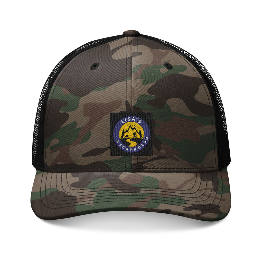 Dark Blue Lisa’s Escapades Logo Camouflage Trucker Hat (Embroidery)