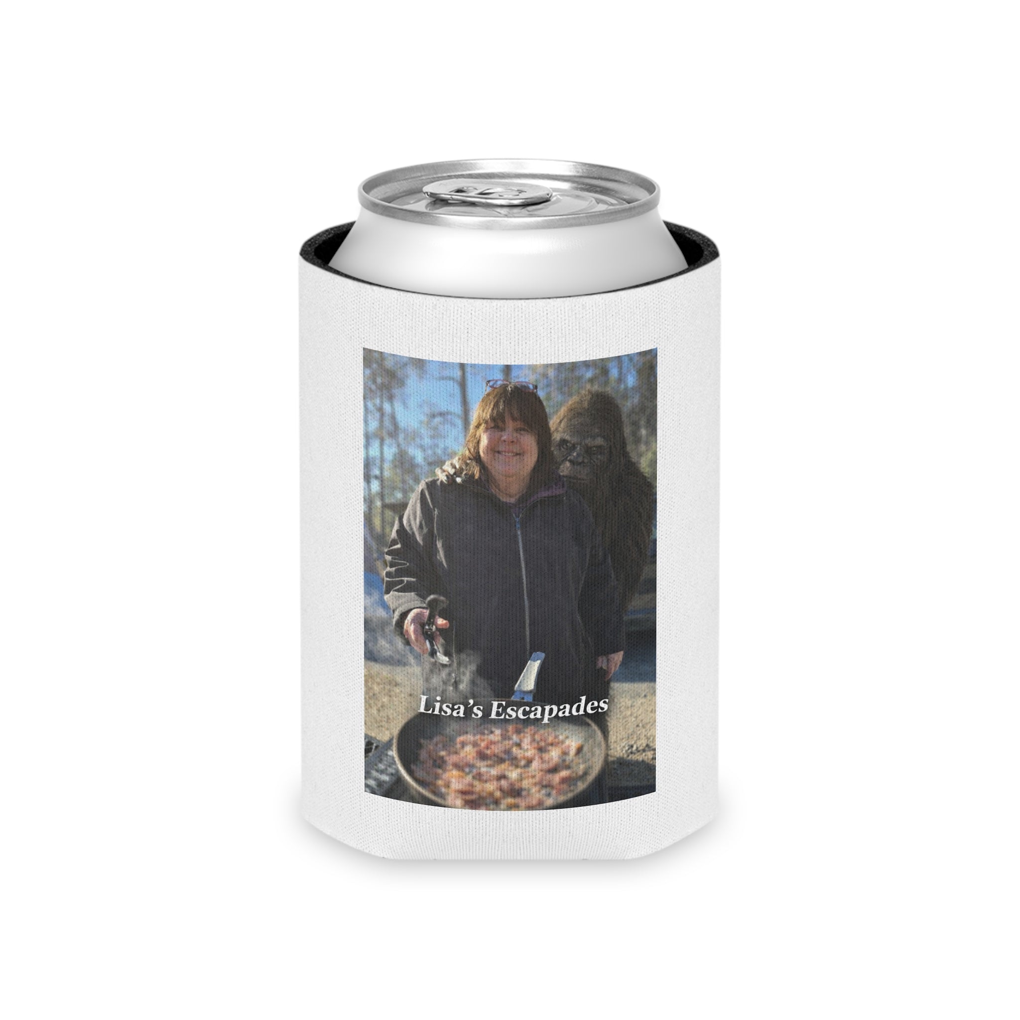 Photo Can Cooler – "Lisa's Escapades" Personalized Outdoor Drink Koozie