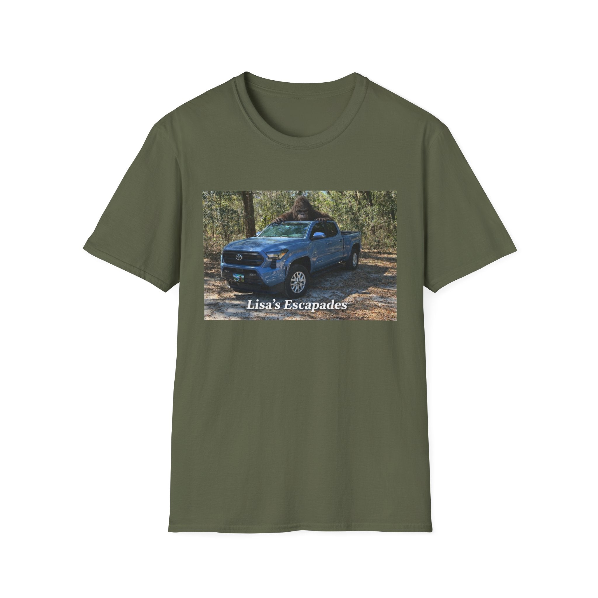 T-Shirt — "Lisa's Escapades" Blue Truck Outdoors Graphic