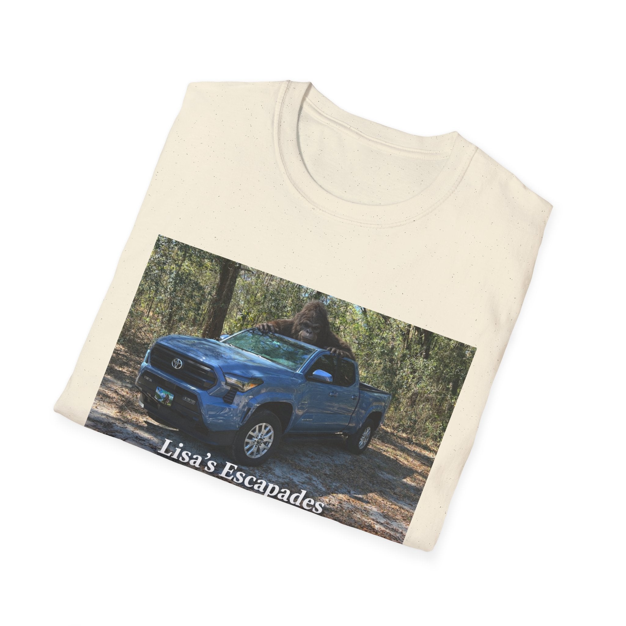 T-Shirt — "Lisa's Escapades" Blue Truck Outdoors Graphic