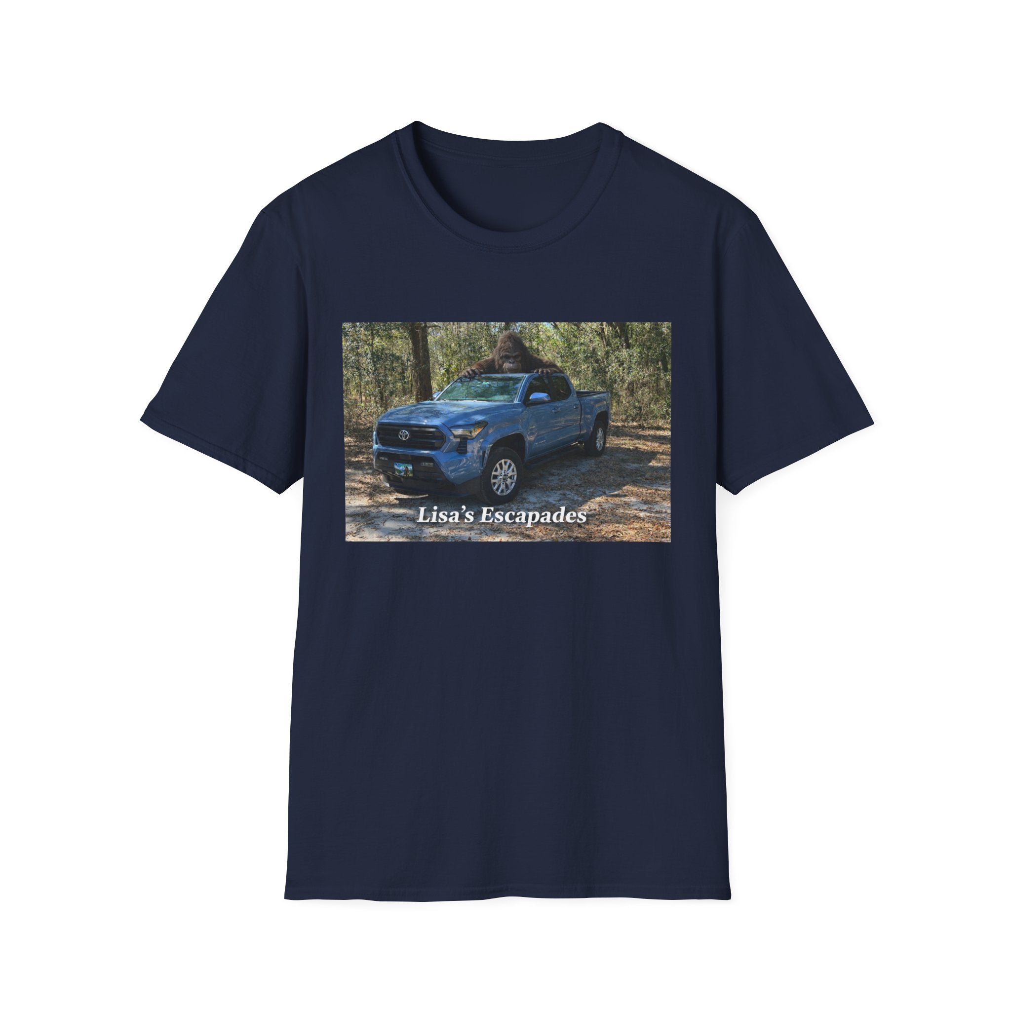 T-Shirt — "Lisa's Escapades" Blue Truck Outdoors Graphic