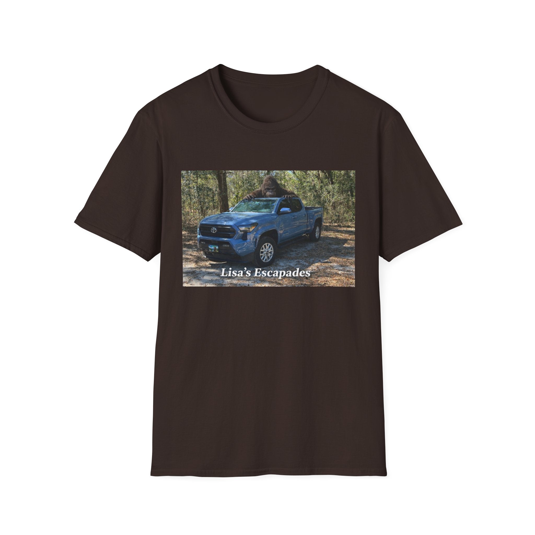 T-Shirt — "Lisa's Escapades" Blue Truck Outdoors Graphic