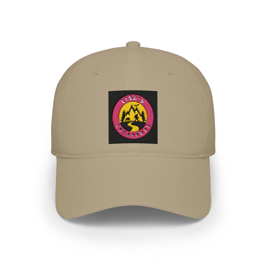 Red Low-Profile Baseball Cap with Pink Circle Mountain Patch
