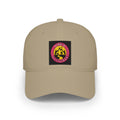 Red Low-Profile Baseball Cap with Pink Circle Mountain Patch