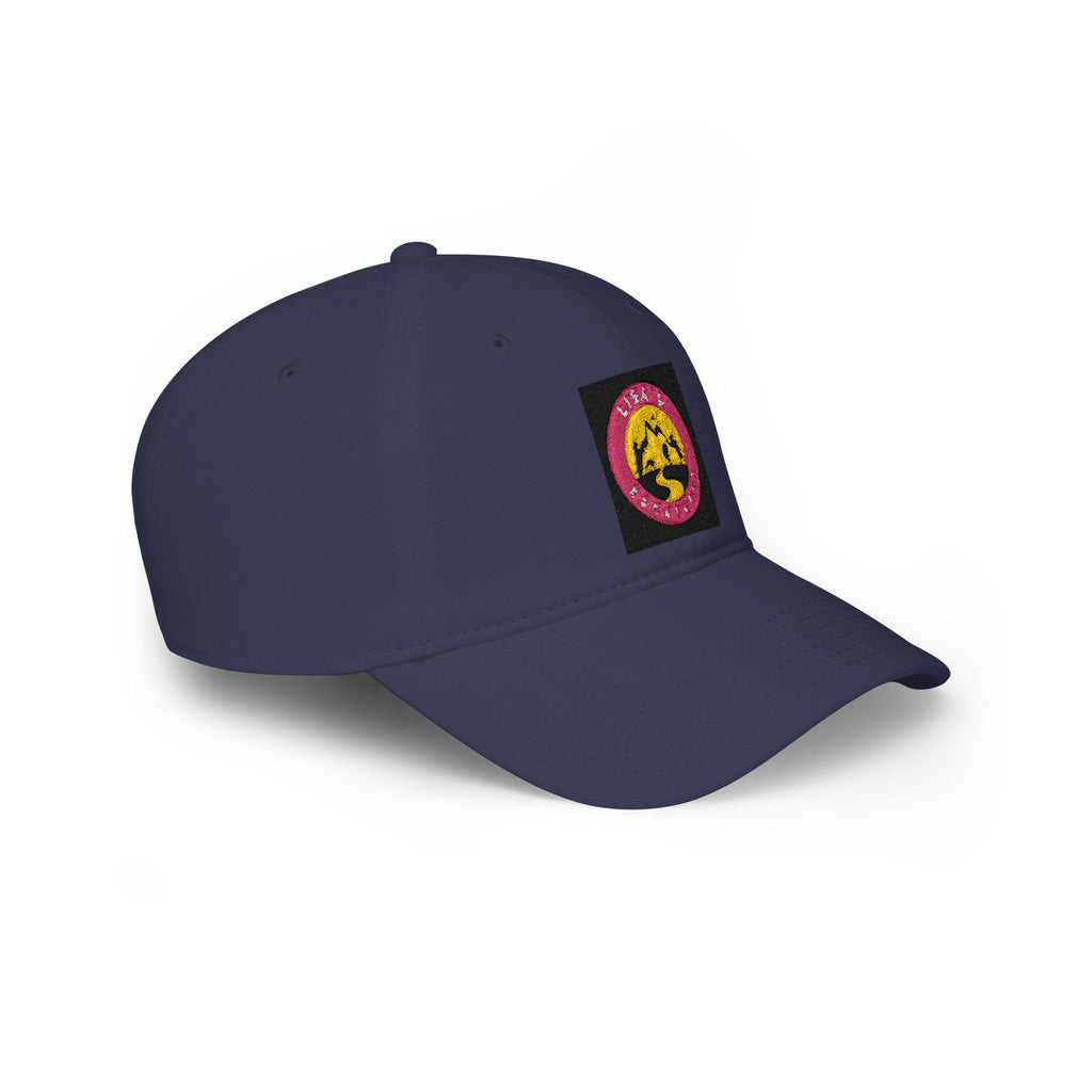 Red Low-Profile Baseball Cap with Pink Circle Mountain Patch