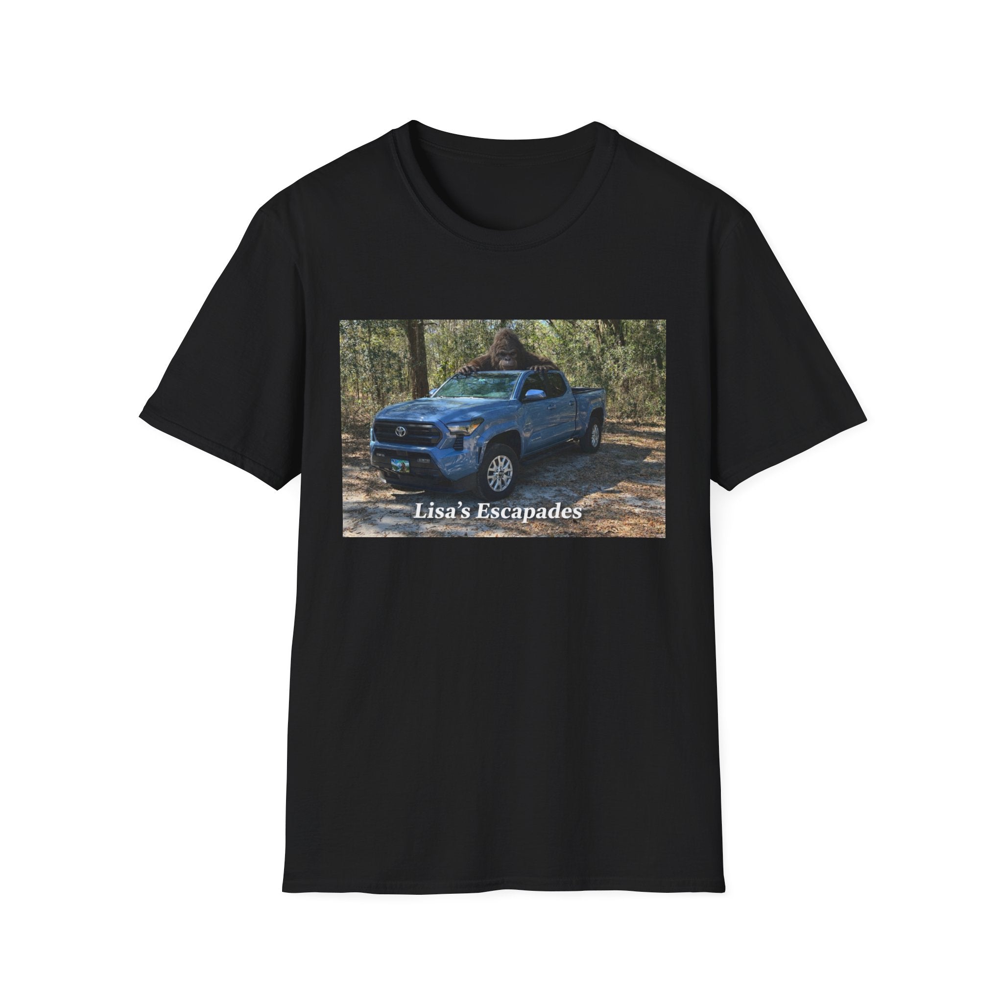 T-Shirt — "Lisa's Escapades" Blue Truck Outdoors Graphic