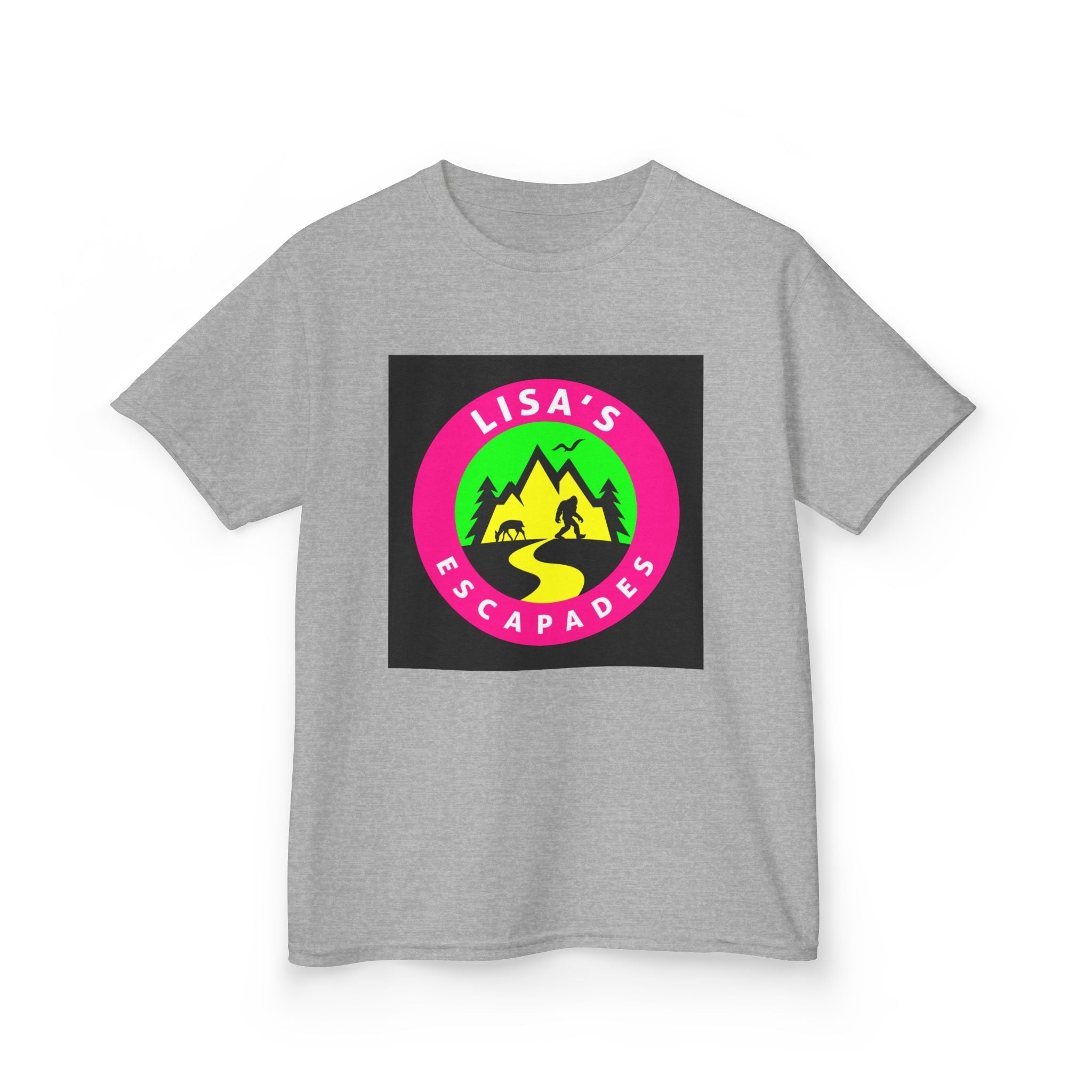 Kids Tee — "Lisa's Escapades" Colorful Mountain Adventure Logo