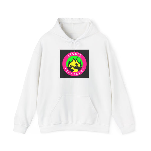 Lisa's Escapade Hoodie — Retro Neon Mountain Adventure Pullover
