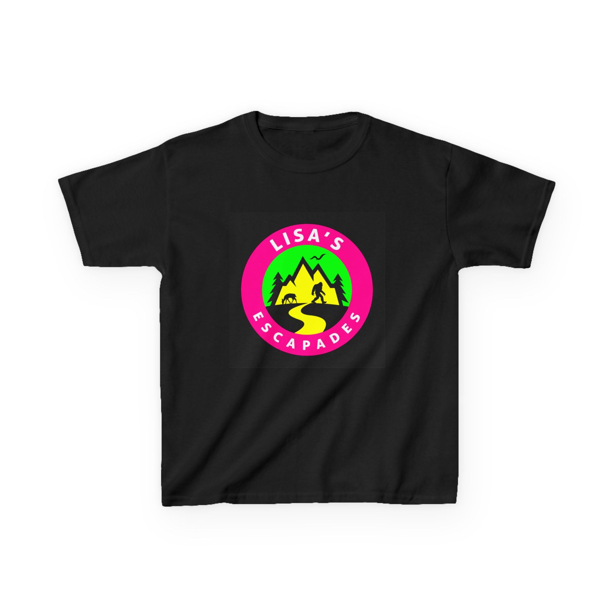 Kids Tee — "Lisa's Escapades" Colorful Mountain Adventure Logo