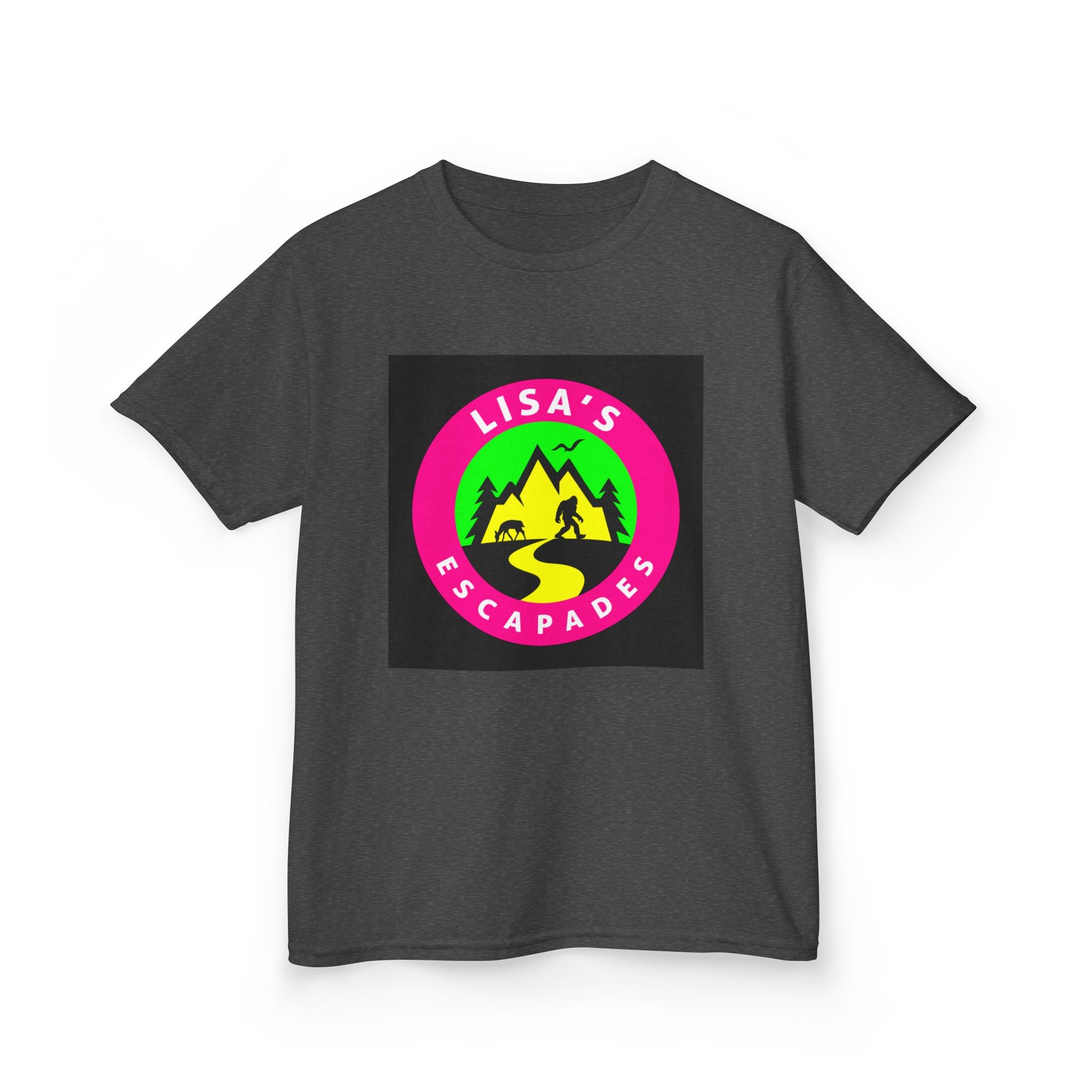 Kids Tee — "Lisa's Escapades" Colorful Mountain Adventure Logo