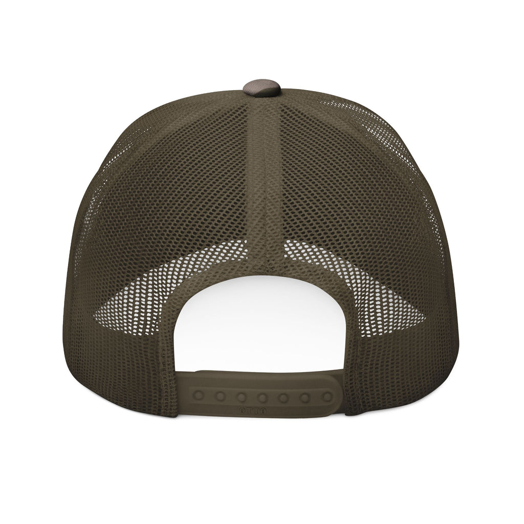 Embroidered Camo Trucker Hat — Tactical Mesh Cap with Floral Logo