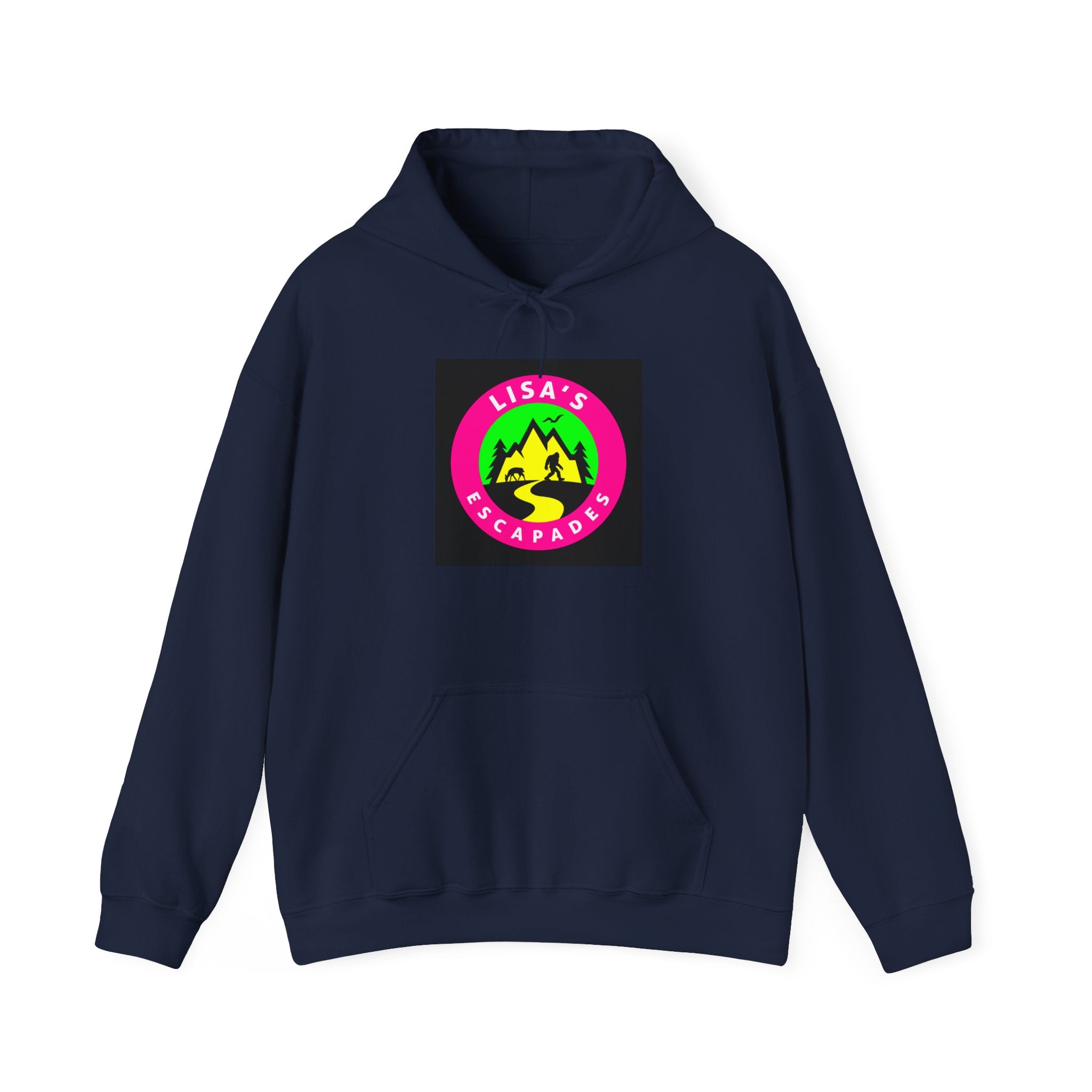 Lisa's Escapade Hoodie — Retro Neon Mountain Adventure Pullover