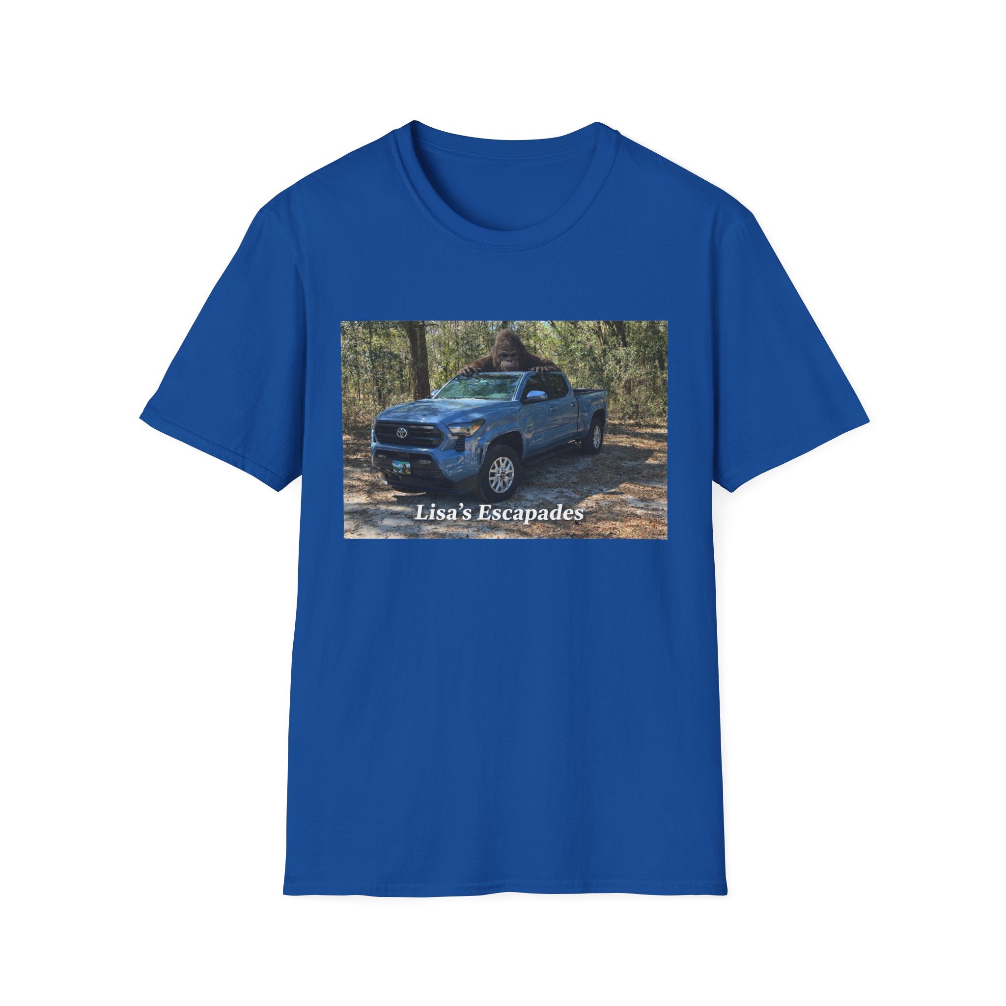 T-Shirt — "Lisa's Escapades" Blue Truck Outdoors Graphic