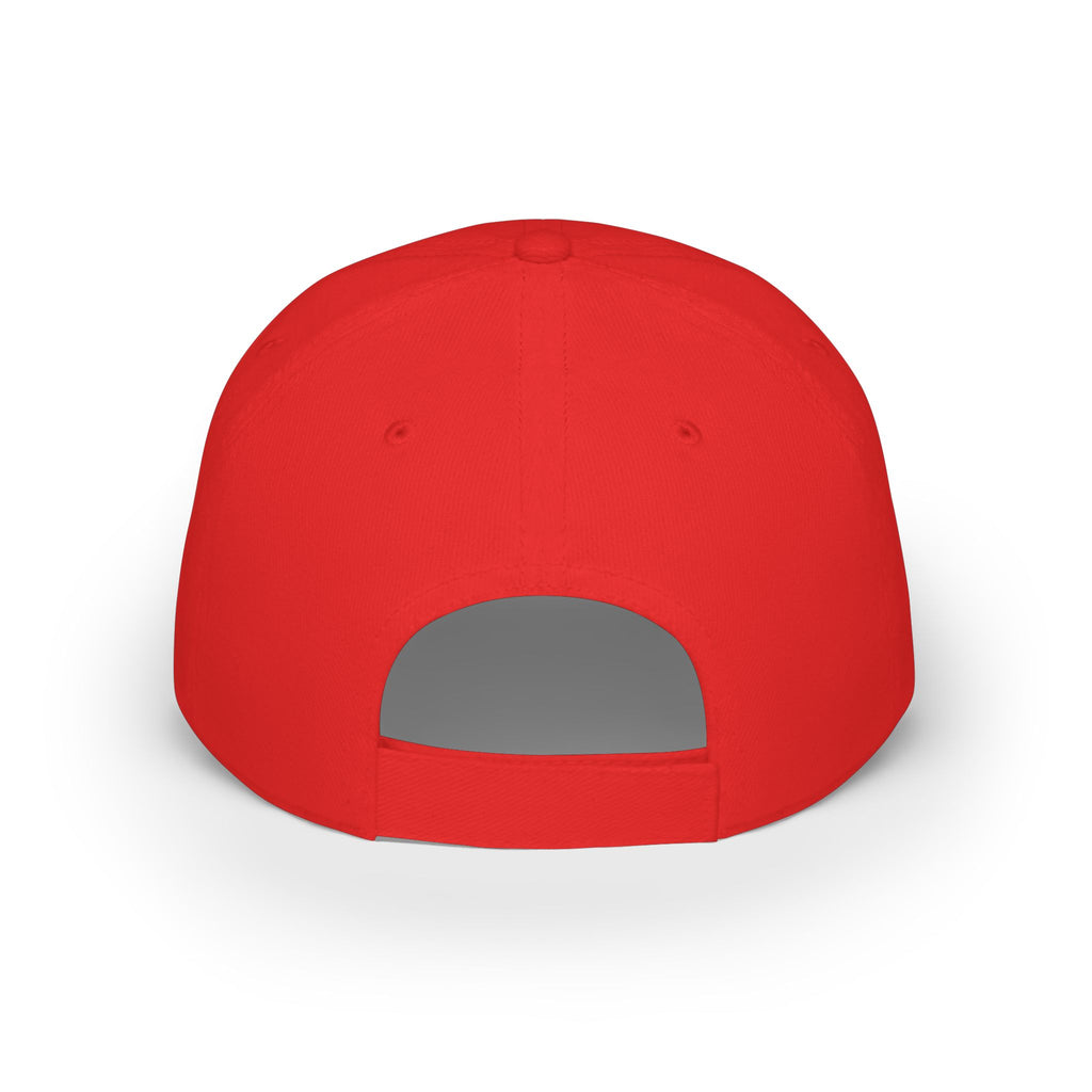 Red Low-Profile Baseball Cap with Pink Circle Mountain Patch