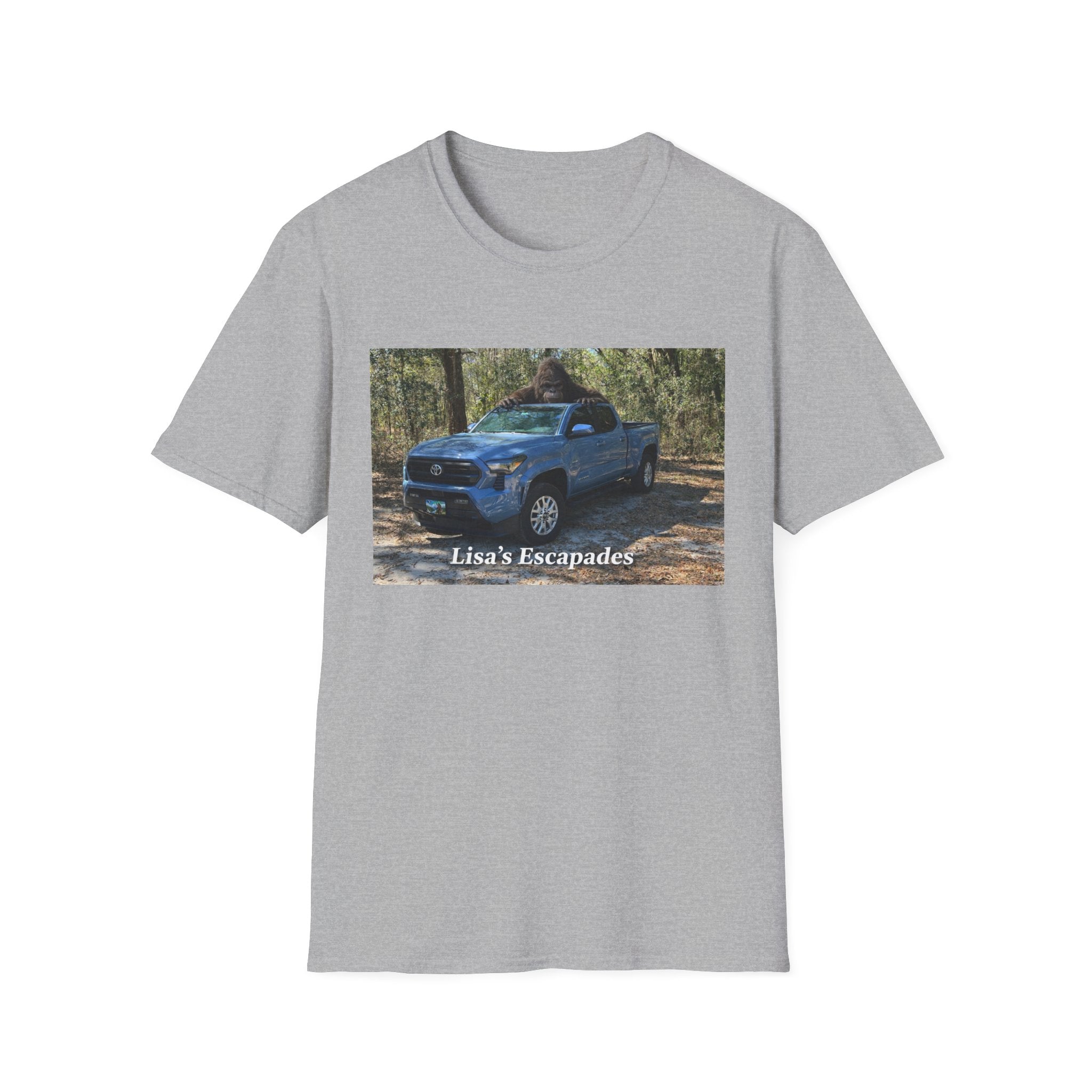 T-Shirt — "Lisa's Escapades" Blue Truck Outdoors Graphic