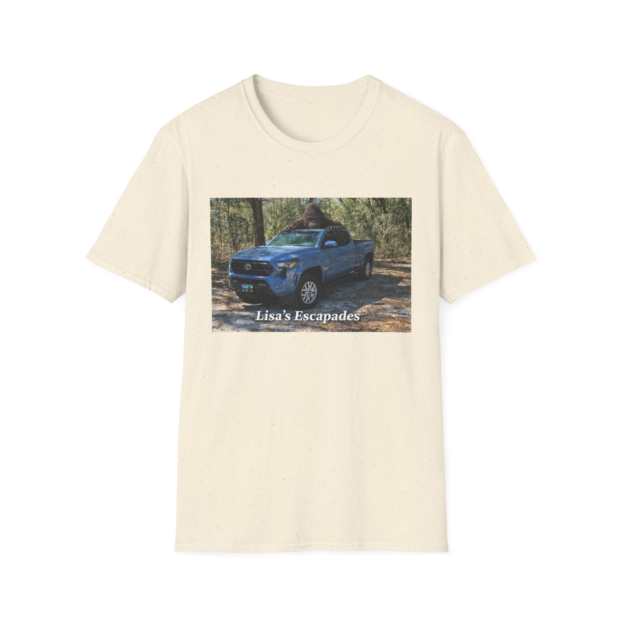 T-Shirt — "Lisa's Escapades" Blue Truck Outdoors Graphic