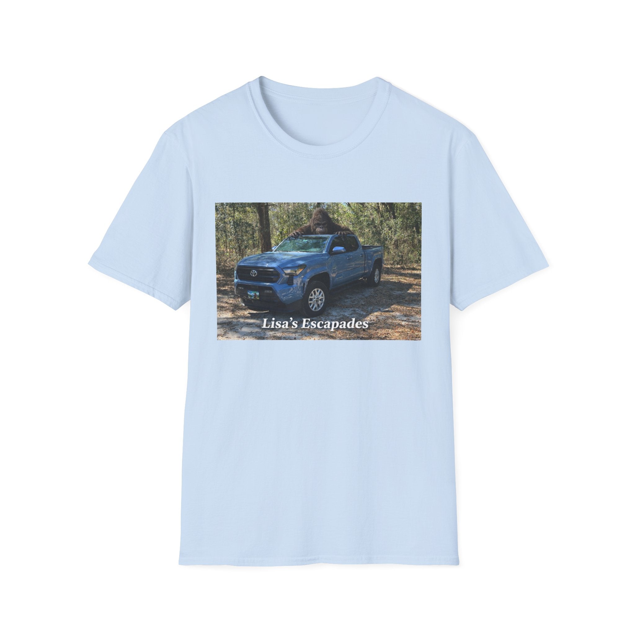 T-Shirt — "Lisa's Escapades" Blue Truck Outdoors Graphic